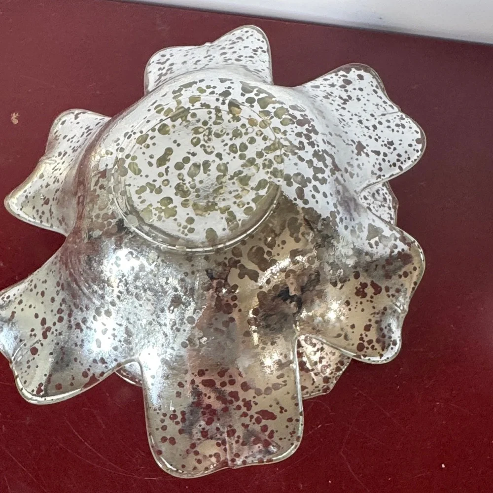 Vintage 2 piece Petal Glass Votive Candle Holder: Silver Splatter Paint Diameter